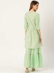 Women Green Three-Quarter Sleeves Flared Kurta and Sharara set