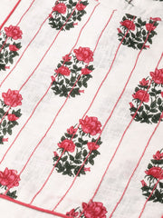 Women White Calf Length Three-Quarter Sleeves Straight Floral Printed Cotton Kurta