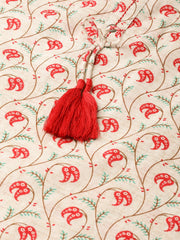 Women Beige Calf Length Three-Quarter Sleeves Straight Floral Printed Cotton Kurta