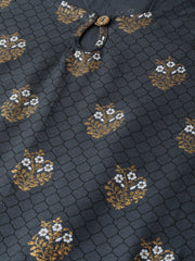 Women Grey Three-Quarter Sleeves Straight Kurta Sharara and dupatta set