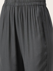 Women Grey Three-Quarter Sleeves Straight Kurta Sharara and dupatta set