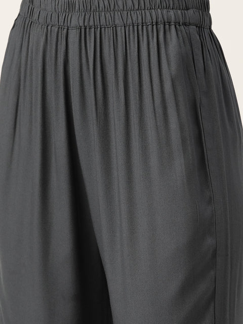 Women Grey Three-Quarter Sleeves Straight Kurta Sharara and dupatta set