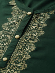 Women Blue Calf Length Three-Quarter Sleeves Straight Solid Yoke Design Viscose Rayon Kurta