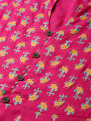 Women Pink Floral Printed Mandarin Collar Viscose Rayon Fit and Flare Dress