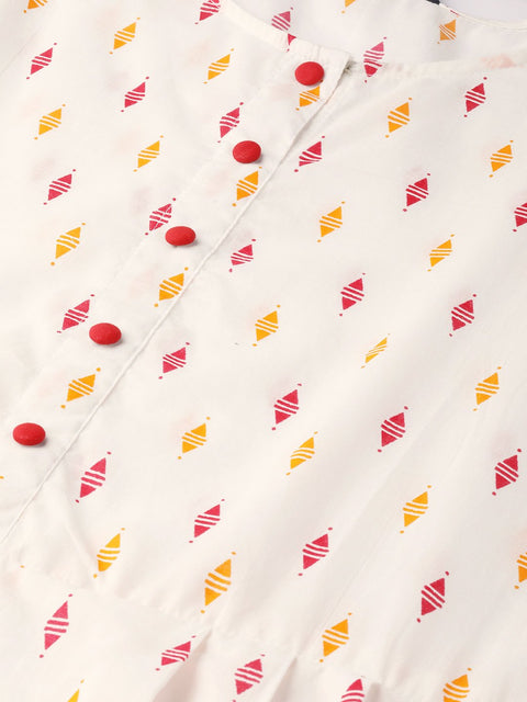 Women White Three-Quarter Sleeves Flared Kurta With Palazzo