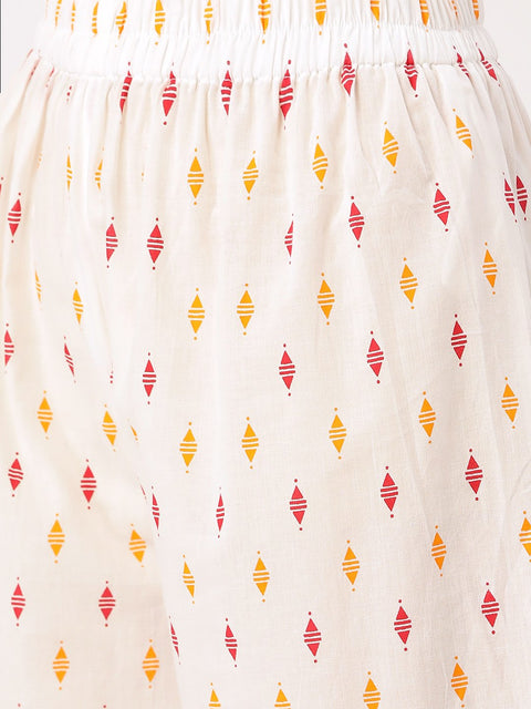 Women White Three-Quarter Sleeves Flared Kurta With Palazzo