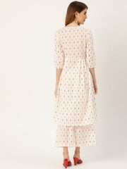 Women White Three-Quarter Sleeves Flared Kurta With Palazzo