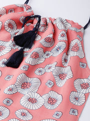 Women Peach Conversational Printed Halter Neck Viscose Rayon A-Line Dress