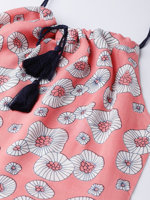 Women Peach Conversational Printed Halter Neck Viscose Rayon A-Line Dress