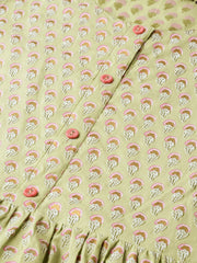 Women Green Ethnic Motifs Printed Round Neck Cotton Maxi Dress