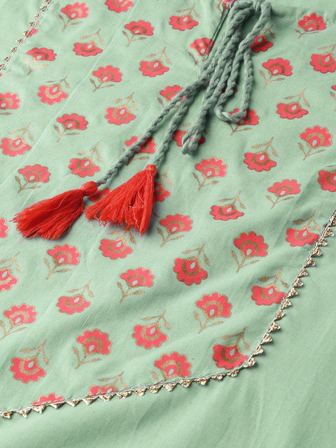 Women Blue Calf Length Three-Quarter Sleeves A-Line Solid Yoke Design Cotton Kurta