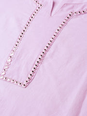 Women Lavender Calf Length Three-Quarter Sleeves Straight Solid Yoke Design Cotton Kurta