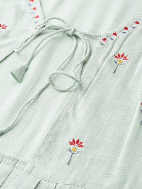 Women Grey Embroidered Top Pant with shrug Set