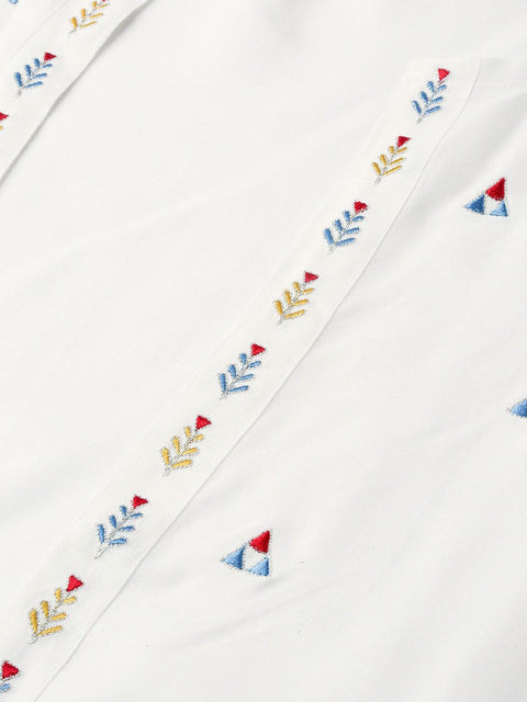 Women Offwhite Embroidered Top Pant with shrug Set