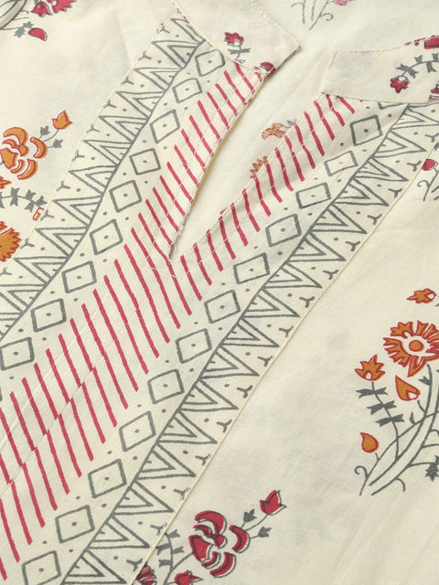 Women Offwhite Three-Quarter Sleeves Straight Kurta Palazzo and Dupatta Set