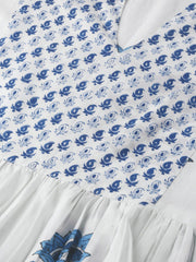 Women White Three-Quarter Sleeves Flared Kurta Palazzo and Dupatta Set