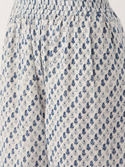 Women White Three-Quarter Sleeves Flared Kurta Palazzo and Dupatta Set