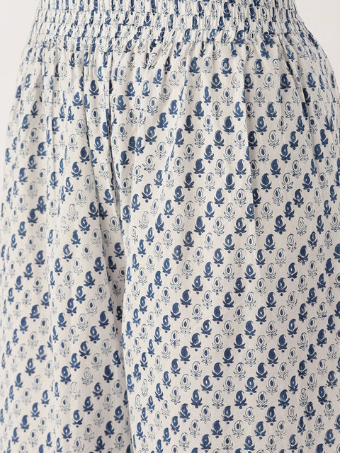 Women White Three-Quarter Sleeves Flared Kurta Palazzo and Dupatta Set