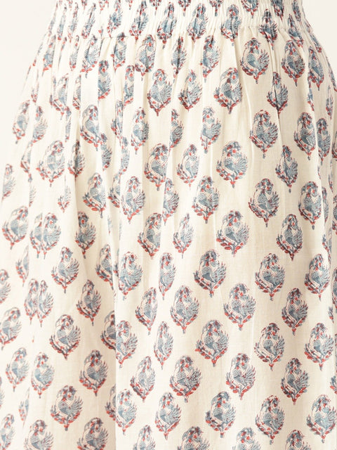 Women Blue Three-Quarter Sleeves Straight Kurta with Palazzo Set