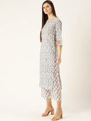 Women Blue Three-Quarter Sleeves Straight Kurta with Palazzo Set