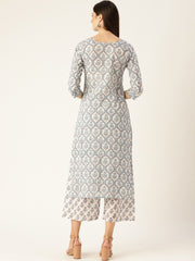 Women Blue Three-Quarter Sleeves Straight Kurta with Palazzo Set