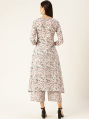 Women Offwhite Three-Quarter Sleeves Straight Kurta with Palazzo Set