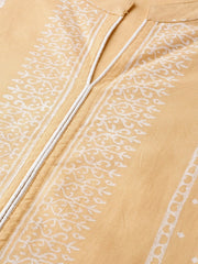 Women Beige & White Printed Kurta with Palazzos