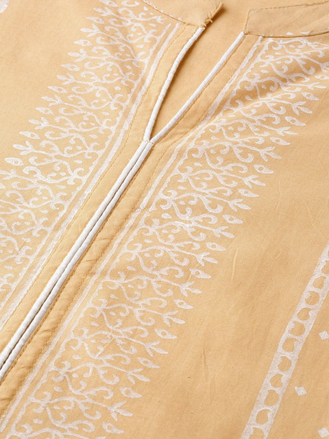 Women Beige & White Printed Kurta with Palazzos