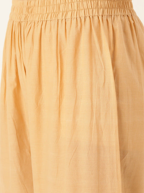 Women Beige & White Printed Kurta with Palazzos