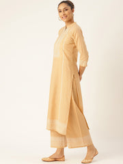 Women Beige & White Printed Kurta with Palazzos