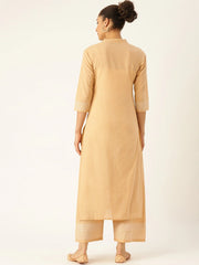 Women Beige & White Printed Kurta with Palazzos