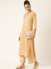 Women Beige & White Printed Kurta with Palazzos