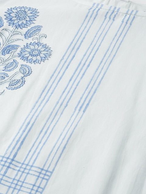 Women Blue Three-Quarter Sleeves Straight Kurta with Palazzo Set