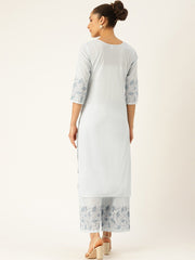 Women Blue Three-Quarter Sleeves Straight Kurta with Palazzo Set