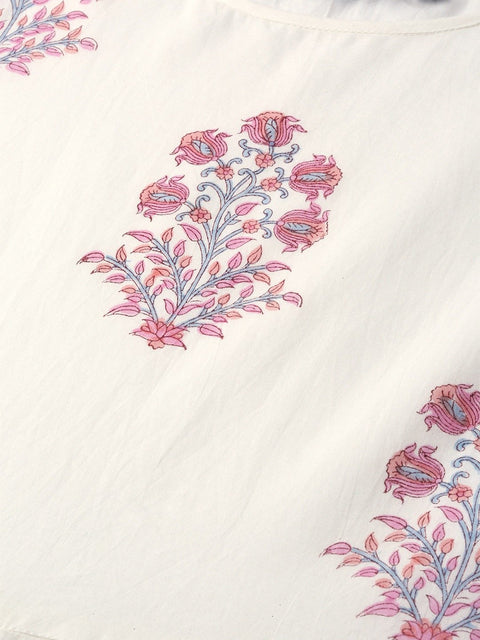 Women White Three-Quarter Sleeves Flared Kurta with Palazzo Set