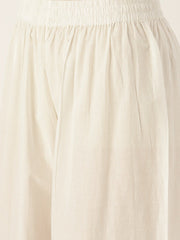 Women White Three-Quarter Sleeves Flared Kurta with Palazzo Set