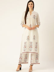 Women White Three-Quarter Sleeves Straight Kurta with Palazzo Set