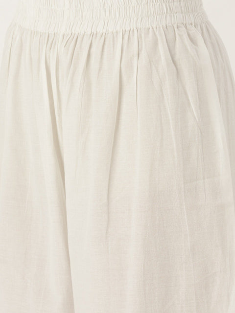 Women White Three-Quarter Sleeves Straight Kurta with Palazzo Set