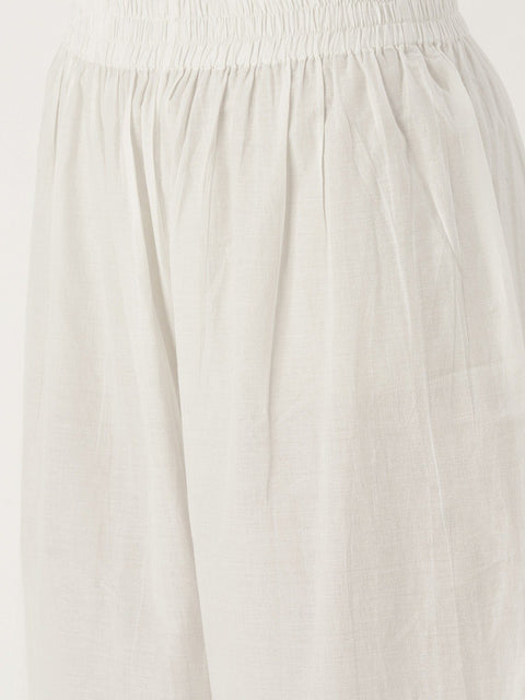 Women White Three-Quarter Sleeves Straight Kurta with Palazzo Set