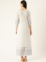 Women White Three-Quarter Sleeves Straight Kurta with Palazzo Set