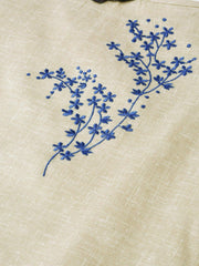 Women Grey Calf Length Three-Quarter Sleeves Straight Woven Design Embroidered Cotton Kurta