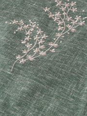 Women Dark Grey Calf Length Three-Quarter Sleeves Straight Woven Design Embroidered Cotton Kurta