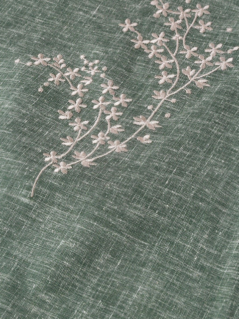 Women Dark Grey Calf Length Three-Quarter Sleeves Straight Woven Design Embroidered Cotton Kurta