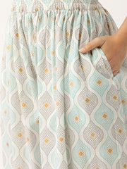 Women White & Grey Printed Kurta with Palazzos