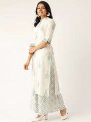 Women White & Grey Printed Kurta with Palazzos