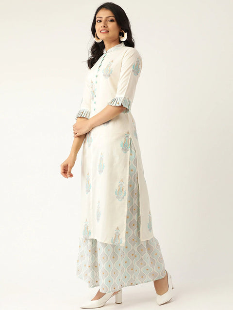 Women White & Grey Printed Kurta with Palazzos
