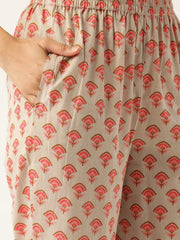 Women Beige & Pink Printed Kurta with Palazzos