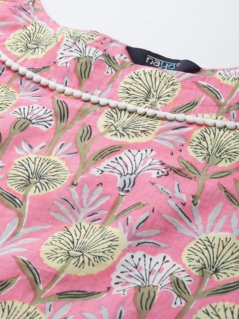 Women Pink & White Printed Kurta with Palazzos