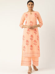 Women Peach-Coloured & Red Printed Kurta with Palazzos