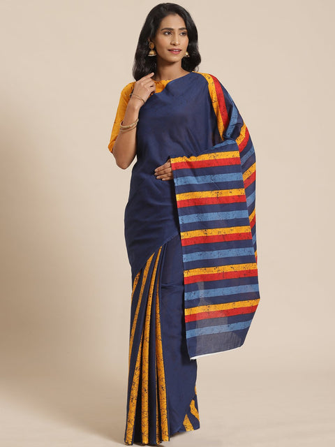 Women Multi Striped Saree with atteched blouse piece